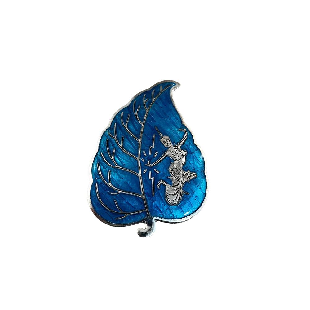 Vintage Siam Sterling Silver Brooch, Thailand Blue Enamel Pendant Brooch